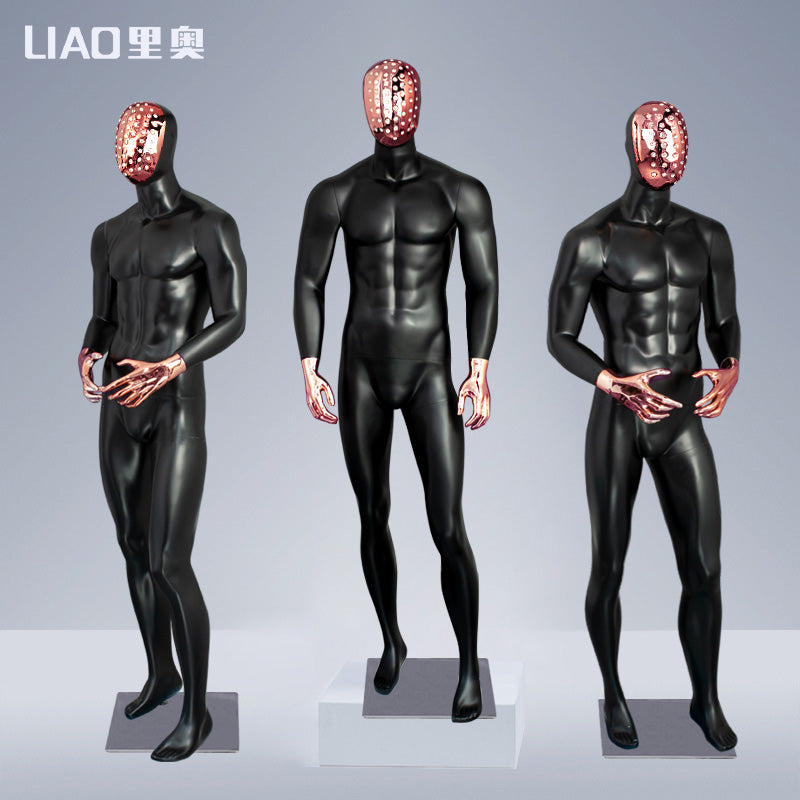 High End Handmade Diamonds Head Display Black Men Suit Model Standing Male Mannequin for Fashion Boutique Display
