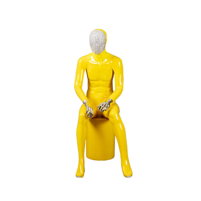 Fiberglass Full Body Man Size Red Yellow Change Chrome Face Chrome Hands Abstract Attractive Male Dummy Business Suit Display Ma