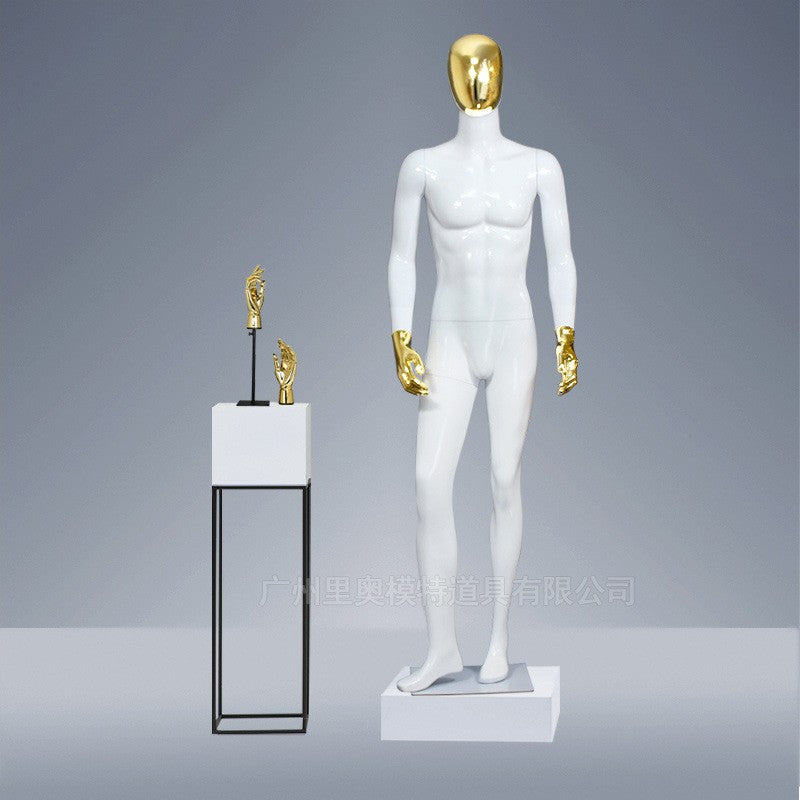 High Quality Gold Chrome Fiberglass Male Dress Form Mannequin Mannequin Stand with Shirt Display Sitting Option