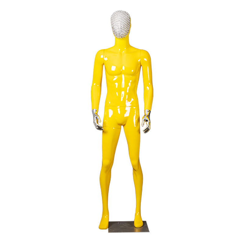 Fiberglass Full Body Man Size Red Yellow Change Chrome Face Chrome Hands Abstract Attractive Male Dummy Business Suit Display Ma