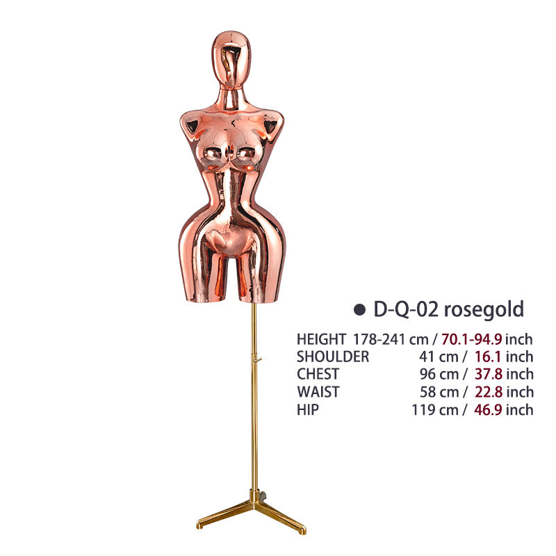 BBL Female Curvy Model Gold Female Torso Chrome Mannequin Upper-Body Half Body Large Hips Brazilian Girl Dress Form