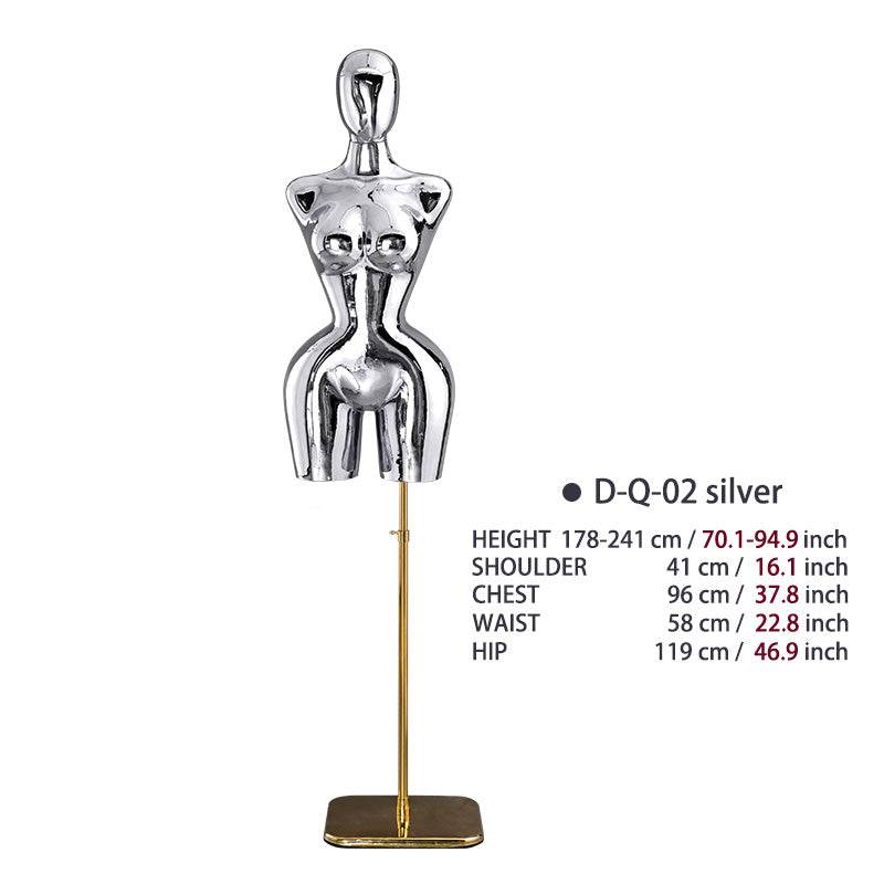 BBL Female Curvy Model Gold Female Torso Chrome Mannequin Upper-Body Half Body Large Hips Brazilian Girl Dress Form