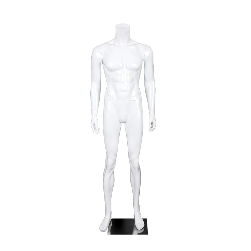 Maniquí masculino sin cabeza de fibra de vidrio para exhibición de ropa en tiendas.