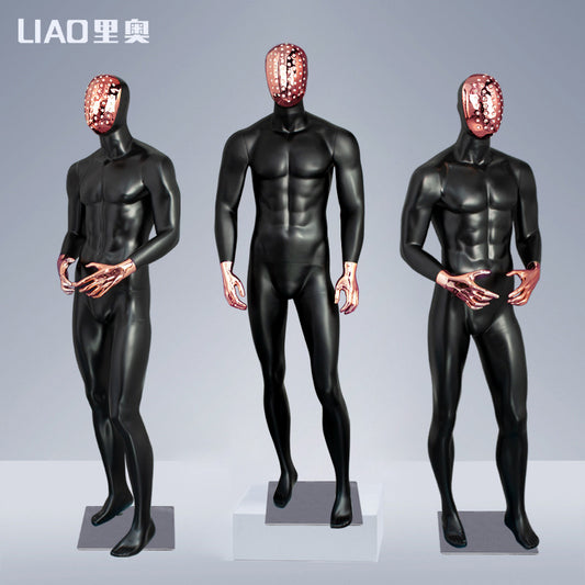 High End Handmade Diamonds Head Display Black Men Suit Model Standing Male Mannequin for Fashion Boutique Display