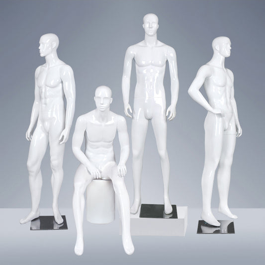 New Abstract Head Standing and Sitting Manikin Gloss White Fiberglass Mannequin Men Full Body
