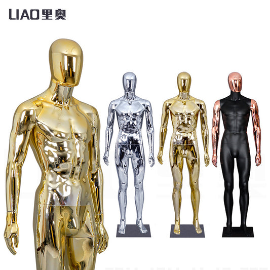 Wholesale Hot Selling Chrome Electroplating Silver Male Mannequin Egg Head With Metal Stand Base Men Plastic Dummy