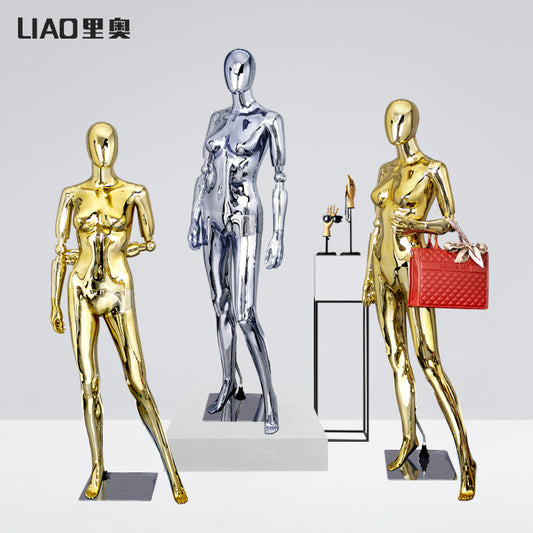 High End Fashion Chrome Lady Mannequin Adjustable Arm Female Mannequin Full Body Female Man Torso Boutique Display