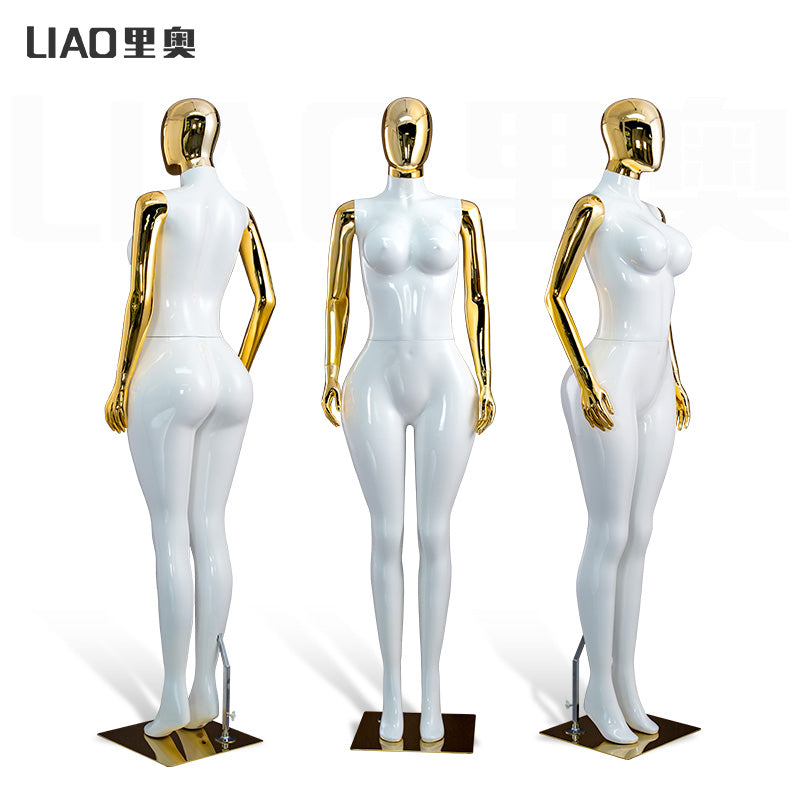 Most Popular Bbl Curvy Shiny Gold Chrome Full Body Plus Size Female Mannequins for Sale Clothes Fashion Display