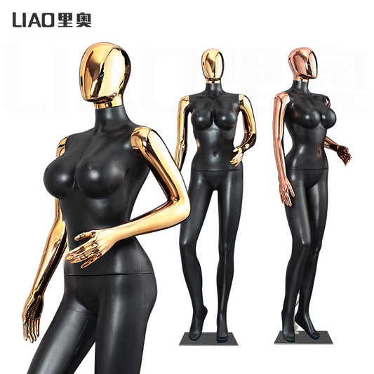 Fashion Matte Black Golden Chrome Female Mannequin Plus Size Dress Foam Full Body Big Breast Manikin for Clothes Window Display