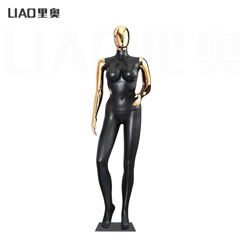 Fashion Matte Black Golden Chrome Female Mannequin Plus Size Dress Foam Full Body Big Breast Manikin for Clothes Window Display