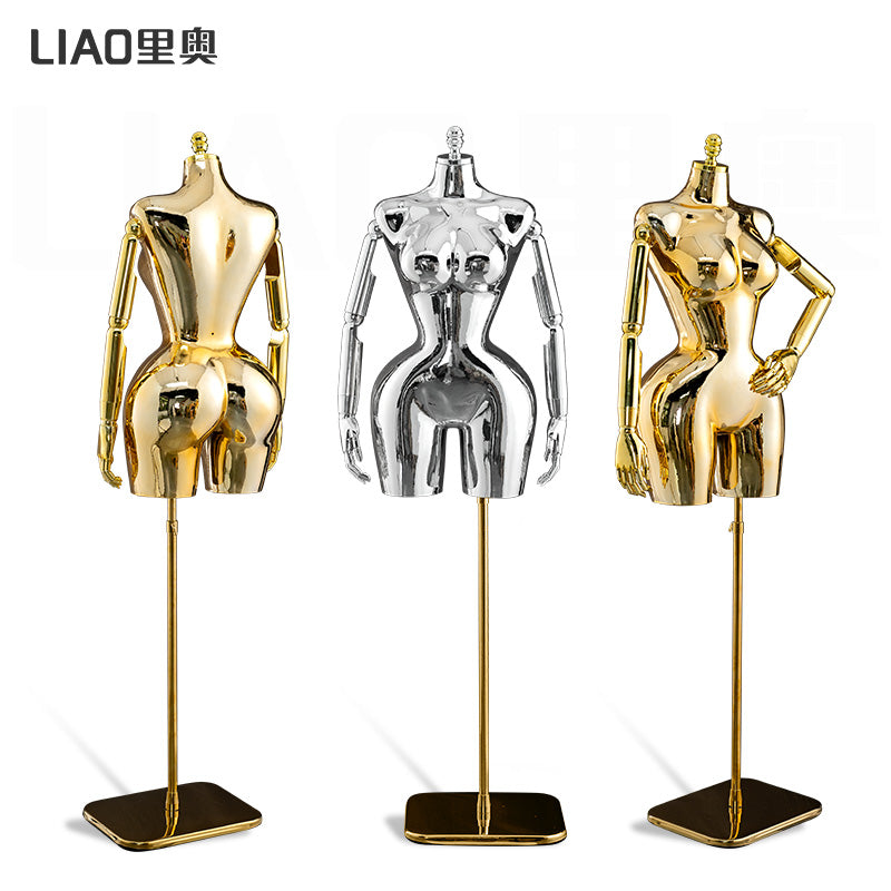 BBL Plus Size Female Curvy Torso Chrome Mannequin Upper-Body Half Body Large Hips Brazilian Girl Dress Form