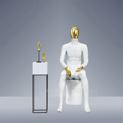 High Quality Gold Chrome Fiberglass Male Dress Form Mannequin Mannequin Stand with Shirt Display Sitting Option