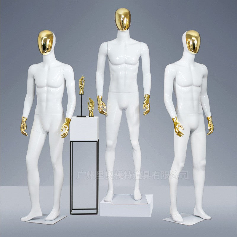 High Quality Gold Chrome Fiberglass Male Dress Form Mannequin Mannequin Stand with Shirt Display Sitting Option