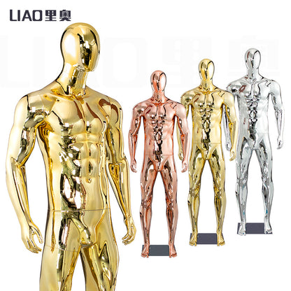 Chrome Male Mannequin for Male Clothes Boutique Display Silver Gold Full Body Male Muscle Mannequins Doll Men Plastic Dummy