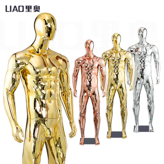 Chrome Male Mannequin for Male Clothes Boutique Display Silver Gold Full Body Male Muscle Mannequins Doll Men Plastic Dummy