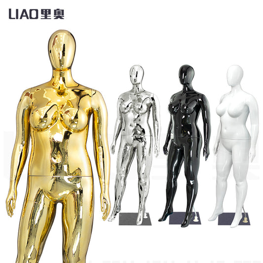 Factory Direct Sale Egg Head Plus Size Woman Plastic Chrome Gold Mannequin Oversize Size Female Mannequin for Clothing Store