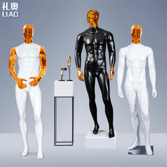 Adjustable Full Body Mannequin in Rose Gold Chrome Electroplated Fiberglass Head Hand Muscles for Boutique Display Men's Stand