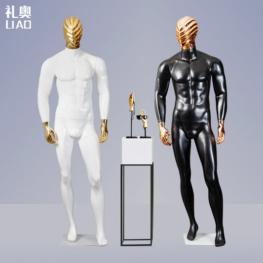 Boutique Luxury Shinny Gold and Silver Mannequins New Design Wholesale Fiberglass Male Dummy with Cloth Head Stand Style