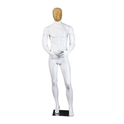 Mannequin Fiberglass Full Body Man Size Matte White Change Chrome Electroplating Face Abstract Attractive Male Dummy Business Su