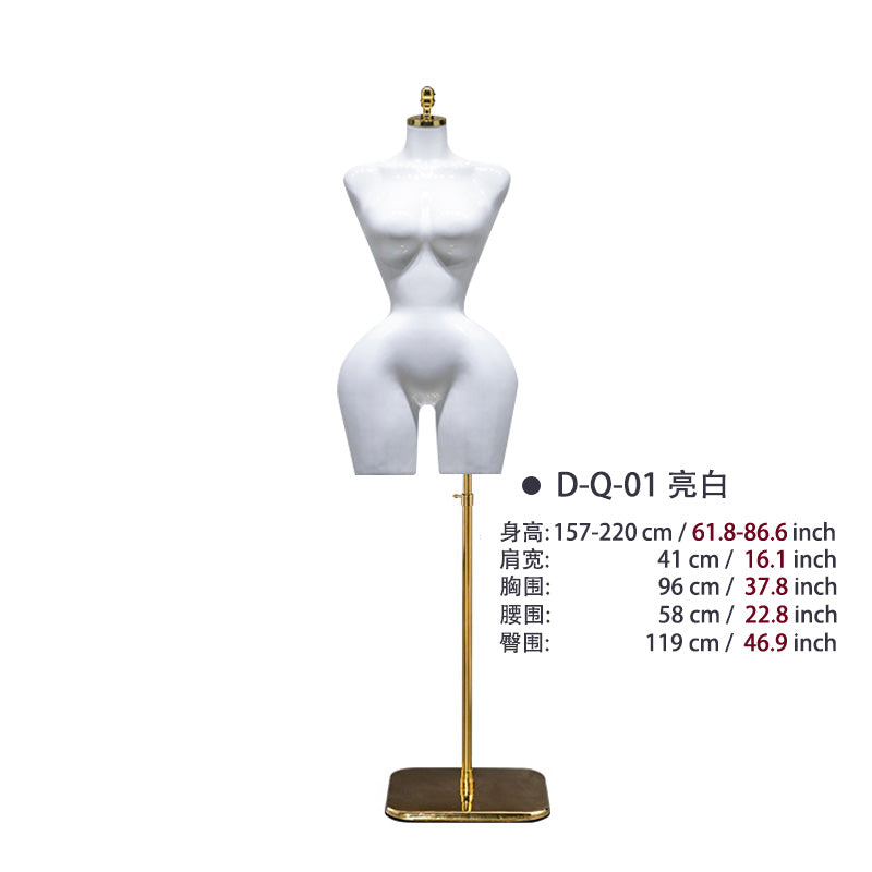 BBL Female Torso Mannequin Curvy Gold Upper-Body Half with Large Hips Brazilian Girl Dress Form Display for Fashion