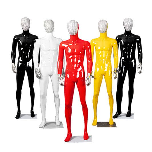 Fiberglass Full Body Man Size Red Yellow Change Chrome Face Chrome Hands Abstract Attractive Male Dummy Business Suit Display Ma