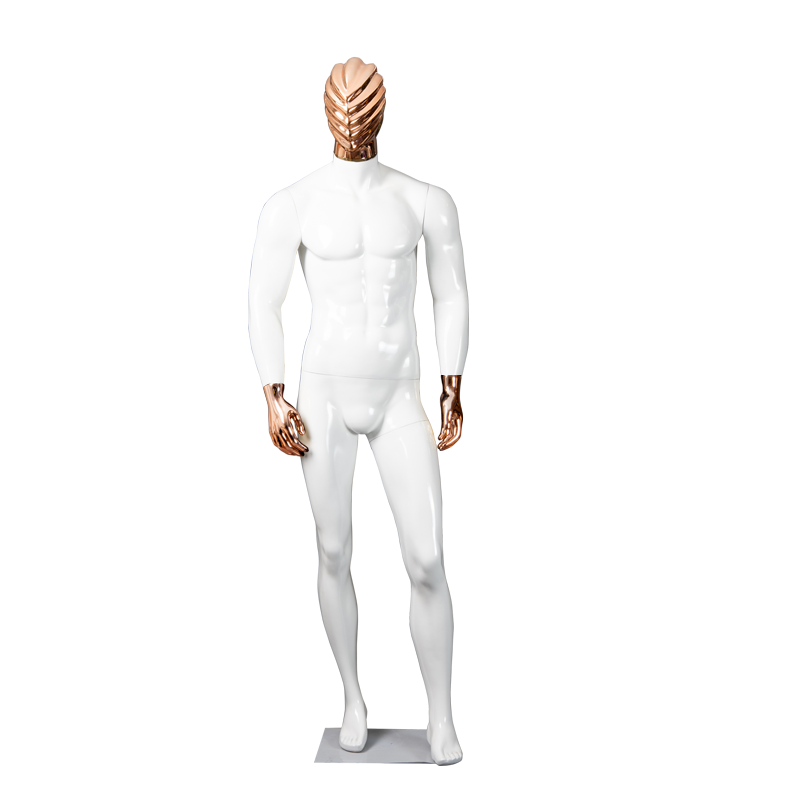 Boutique Luxury Shinny Gold and Silver Mannequins New Design Wholesale Fiberglass Male Dummy with Cloth Head Stand Style
