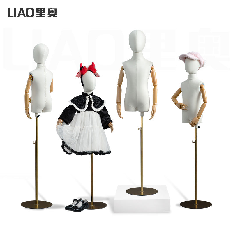 Unisex Kids Halfbody Mannequin Dummy Fashionable Fabric Clothes Child Torso Upper Body Mannequin Display Child Dress Form