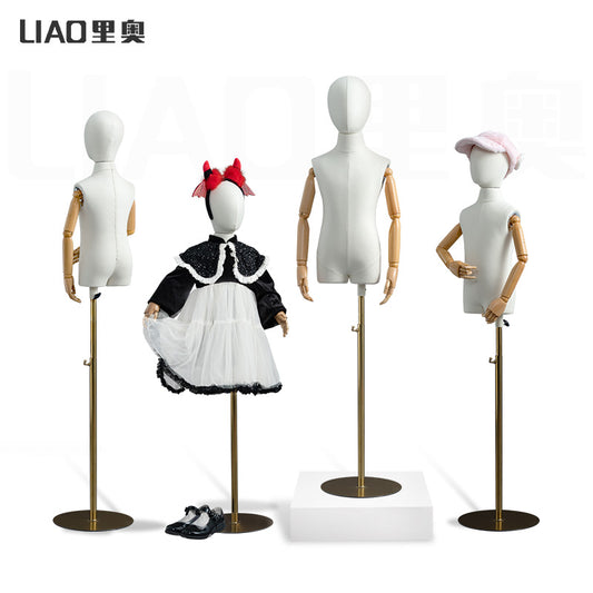 Unisex Kids Halfbody Mannequin Dummy Fashionable Fabric Clothes Child Torso Upper Body Mannequin Display Child Dress Form