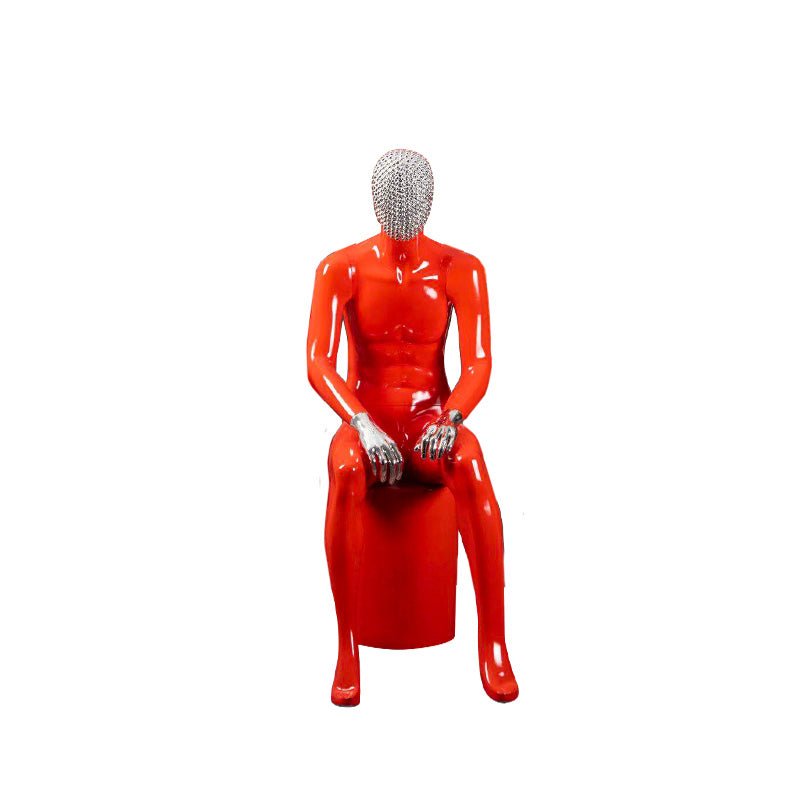 Full Body Sitting MaIe Mannequin Real Size with Stool Clothing Fiberglass Model for Display