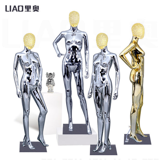 Factory Electroplated Female Mannequin With Metal Head Gold Silver Shinning Surface Women Dummy Wedding Evening Dress Display