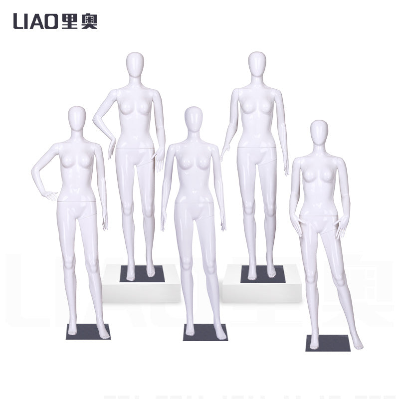 Fashion Women Plastic Dummy Standing Glossy White Mannequin Female Full Body Egg Head Mannequins