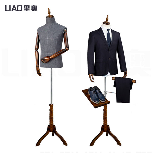 High-end Clothing Store Suit Display Model upper-body with Wooden Arm male mannequins for boutique clothes Adjustable Height