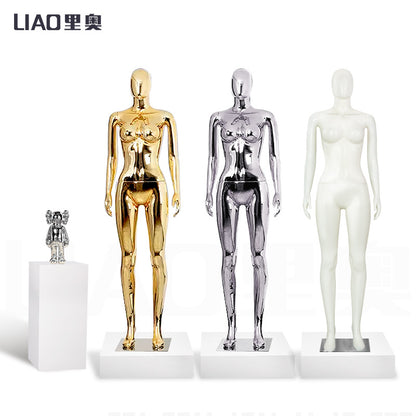 Factory Sale Chrome Female Mannequins High Heel Shinny Gold Blue Silver Women Dummy Boutique Clothes Shop Window Fashion Display