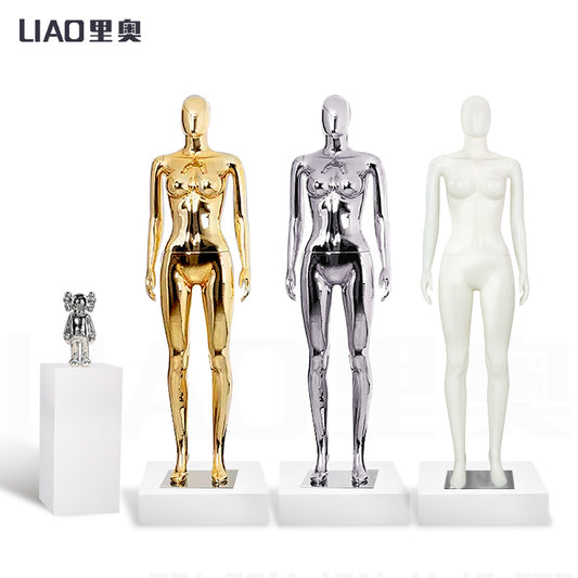 Factory Sale Chrome Female Mannequins High Heel Shinny Gold Blue Silver Women Dummy Boutique Clothes Shop Window Fashion Display