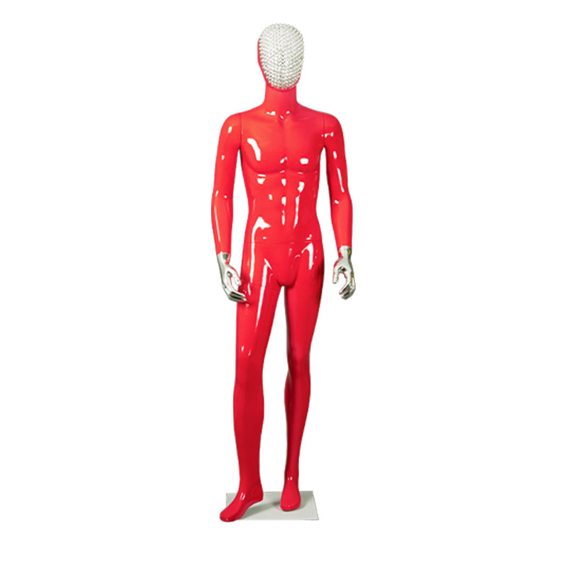 Fiberglass Full Body Man Size Red Yellow Change Chrome Face Chrome Hands Abstract Attractive Male Dummy Business Suit Display Ma