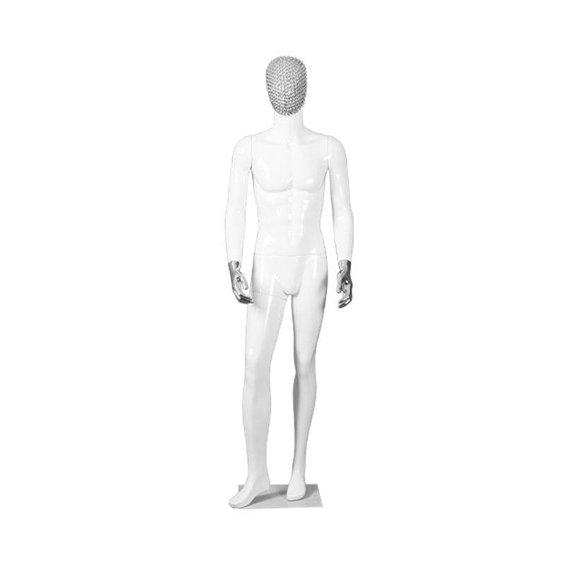 Fiberglass Full Body Man Size Red Yellow Change Chrome Face Chrome Hands Abstract Attractive Male Dummy Business Suit Display Ma