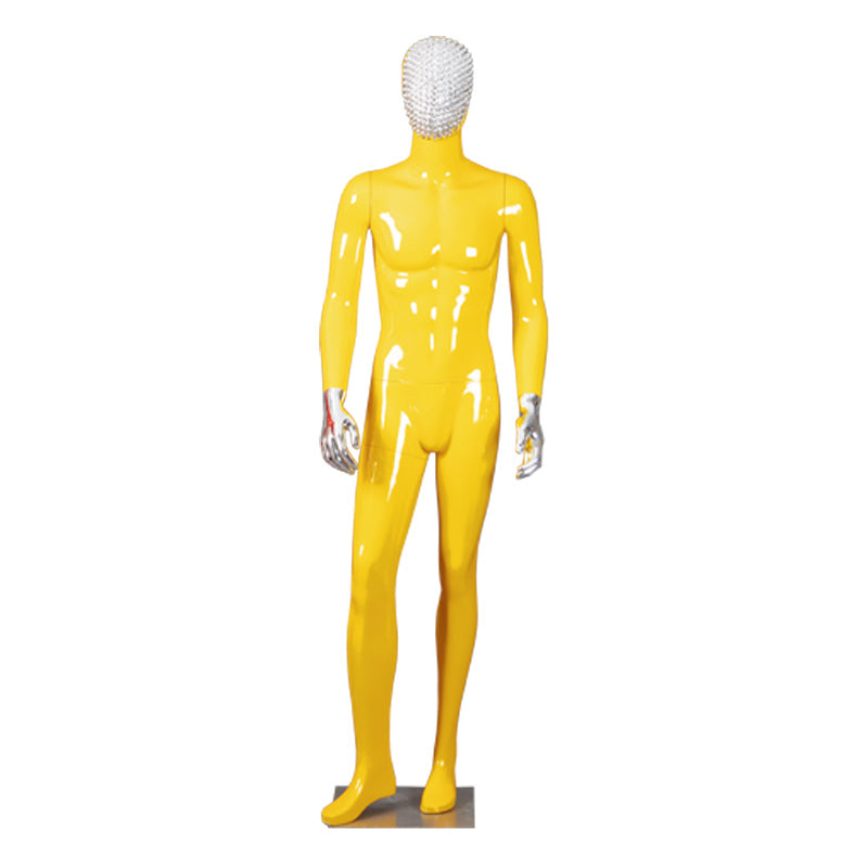 Fiberglass Full Body Man Size Red Yellow Change Chrome Face Chrome Hands Abstract Attractive Male Dummy Business Suit Display Ma