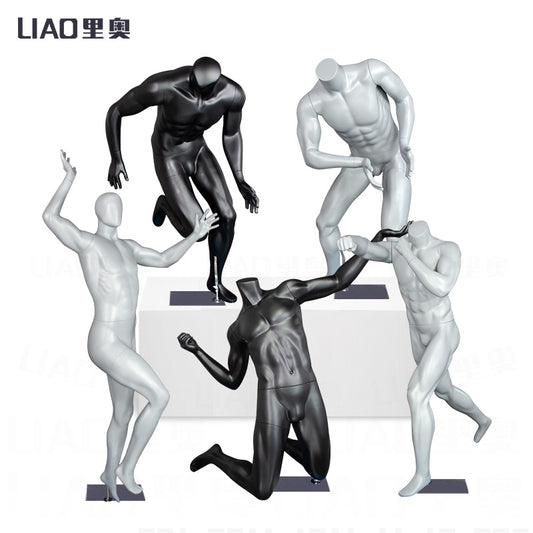 Headless Sports Male Mannequin Used Runs Play Ball Games Clothes Dummy Men Black Gray Full Body