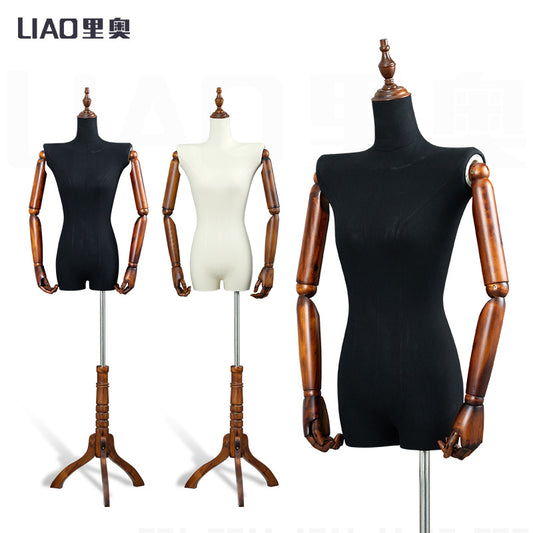 boutique Mannequin body stand for bridal dresses A female dummy with Wooden arms stereoscopic women clothing display