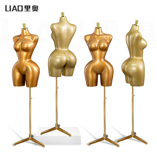 BBL Female Torso Mannequin Curvy Gold Upper-Body Half with Large Hips Brazilian Girl Dress Form Display for Fashion
