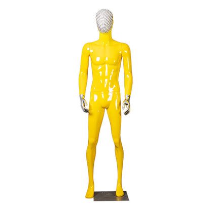 Fiberglass Full Body Man Size Red Yellow Change Chrome Face Chrome Hands Abstract Attractive Male Dummy Business Suit Display Ma