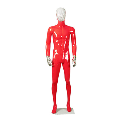 Fiberglass Full Body Man Size Red Yellow Change Chrome Face Chrome Hands Abstract Attractive Male Dummy Business Suit Display Ma