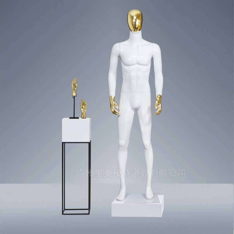 High Quality Gold Chrome Fiberglass Male Dress Form Mannequin Mannequin Stand with Shirt Display Sitting Option