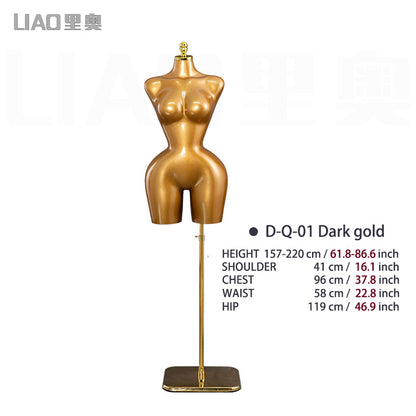 BBL Female Torso Mannequin Curvy Gold Upper-Body Half with Large Hips Brazilian Girl Dress Form Display for Fashion