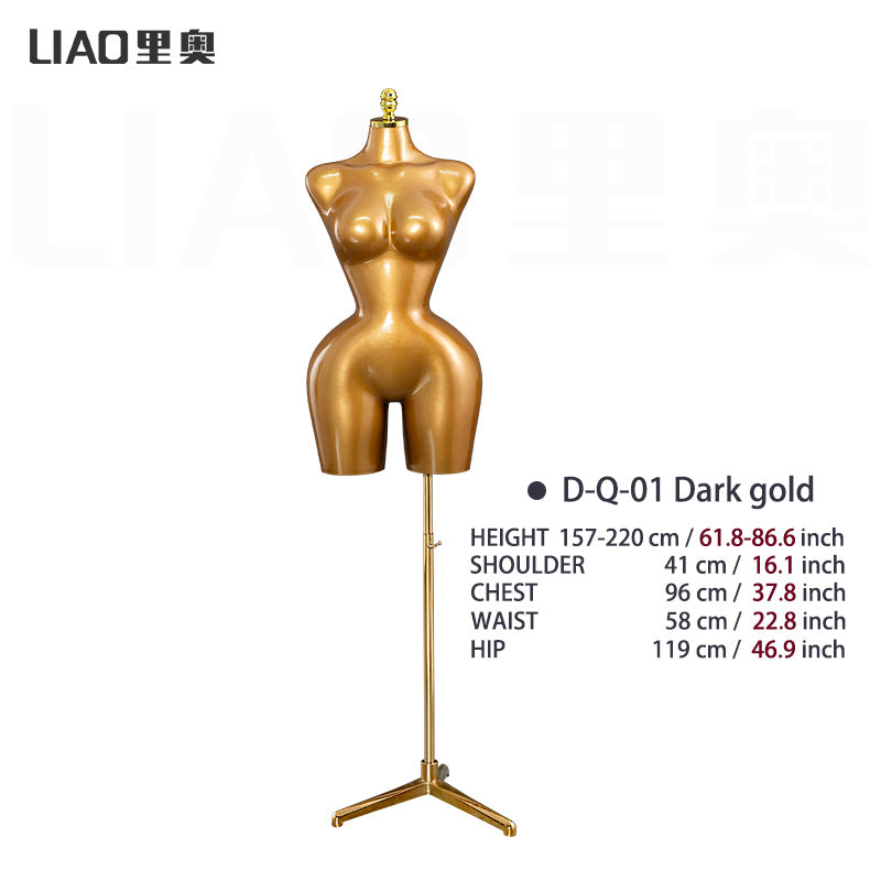 BBL Female Torso Mannequin Curvy Gold Upper-Body Half with Large Hips Brazilian Girl Dress Form Display for Fashion