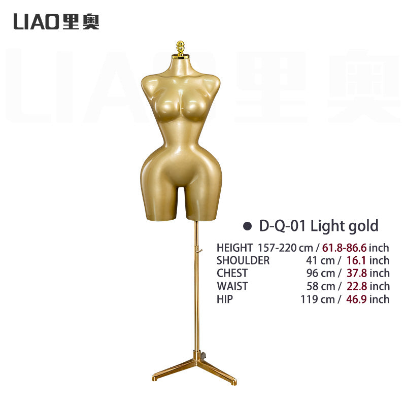 BBL Female Torso Mannequin Curvy Gold Upper-Body Half with Large Hips Brazilian Girl Dress Form Display for Fashion