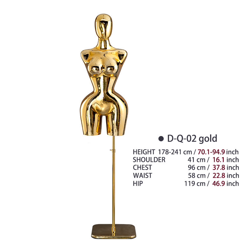 BBL Female Curvy Model Gold Female Torso Chrome Mannequin Upper-Body Half Body Large Hips Brazilian Girl Dress Form