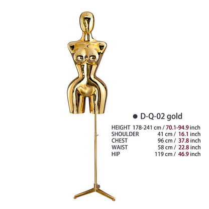 BBL Female Curvy Model Gold Female Torso Chrome Mannequin Upper-Body Half Body Large Hips Brazilian Girl Dress Form