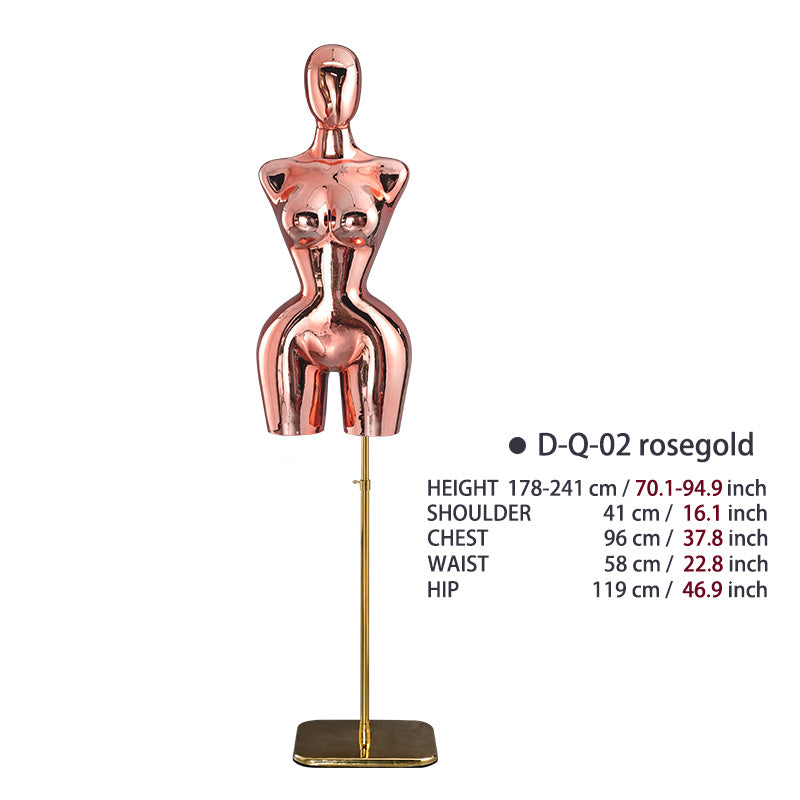 BBL Female Curvy Model Gold Female Torso Chrome Mannequin Upper-Body Half Body Large Hips Brazilian Girl Dress Form