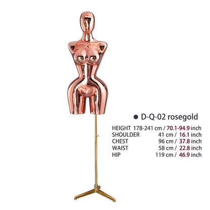 BBL Female Curvy Model Gold Female Torso Chrome Mannequin Upper-Body Half Body Large Hips Brazilian Girl Dress Form